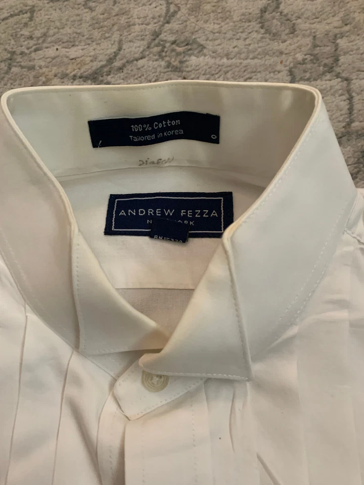 男式 Andrew Fezza 韩国制造 100% 棉打褶燕尾服正装衬衫 — 第 2/4 张图片