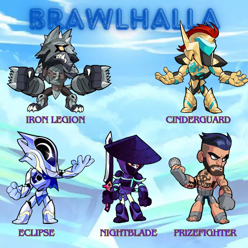 Brawlhalla: 5 Prime Bundle  (Legion,Cinderguard,Eclipse,Nightblade,Prizefighter)