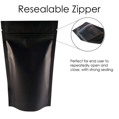 MATT BLACK STAND UP POUCH FOIL COFFEE MYLAR POUCH ZIP LOCK GRIP HEAT SEAL - Picture 5 of 131
