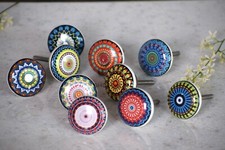 Mandala Ceramic Cupboard Cabinet Knobs Hand Painted Vintage Drawer Pull Knobs