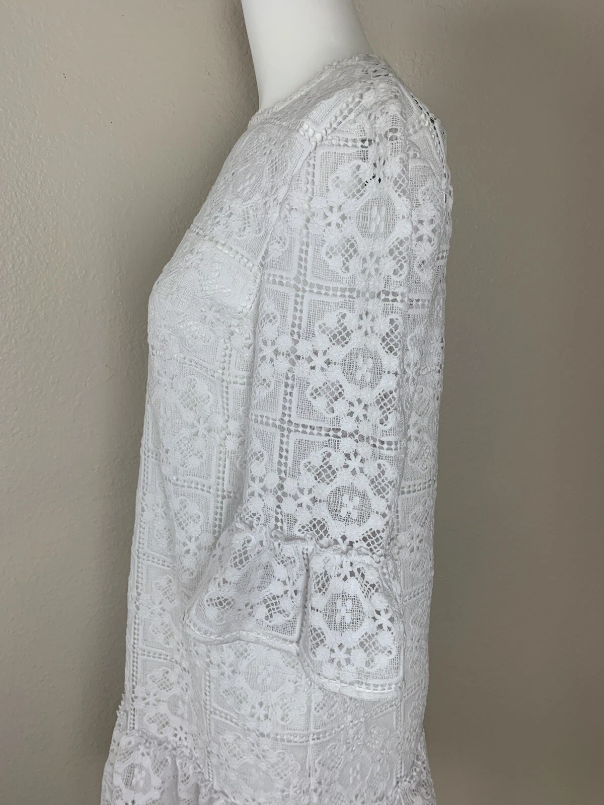 Kate Spade Fresh White Lace Crochet Flounce Shift Dress Label 2 Fit Size 8 NWT