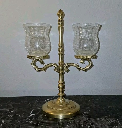 Vintage Late 20th Century Art Deco Solid Brass 2-Arm Candelabra Candle Holder - Picture 2 of 6