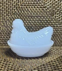 Vintage 1940's Hazel Atlas White Milk Glass Chicken/Hen on Nest Covered Dish 5"