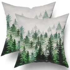 Harooni Birch Tree Pillow Covers Decorative Dark Green Mountain Pillow Covers...