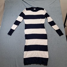 Crown & Ivy Blue Off-white Striped Knit Sweater Dress Womens Size Large