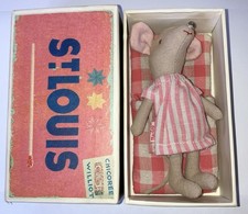 Maileg Big Sister Mouse Rare Red Lips Painted Nose Matchbox  Pink Sleeping Bag