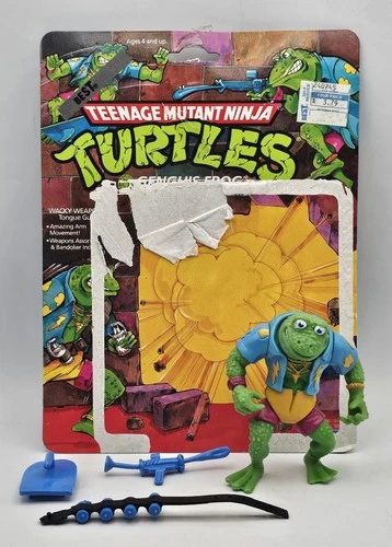 Vintage 1989 Playmates TMNT GENGHIS FROG Action Figure W/ Weapons & Cardback