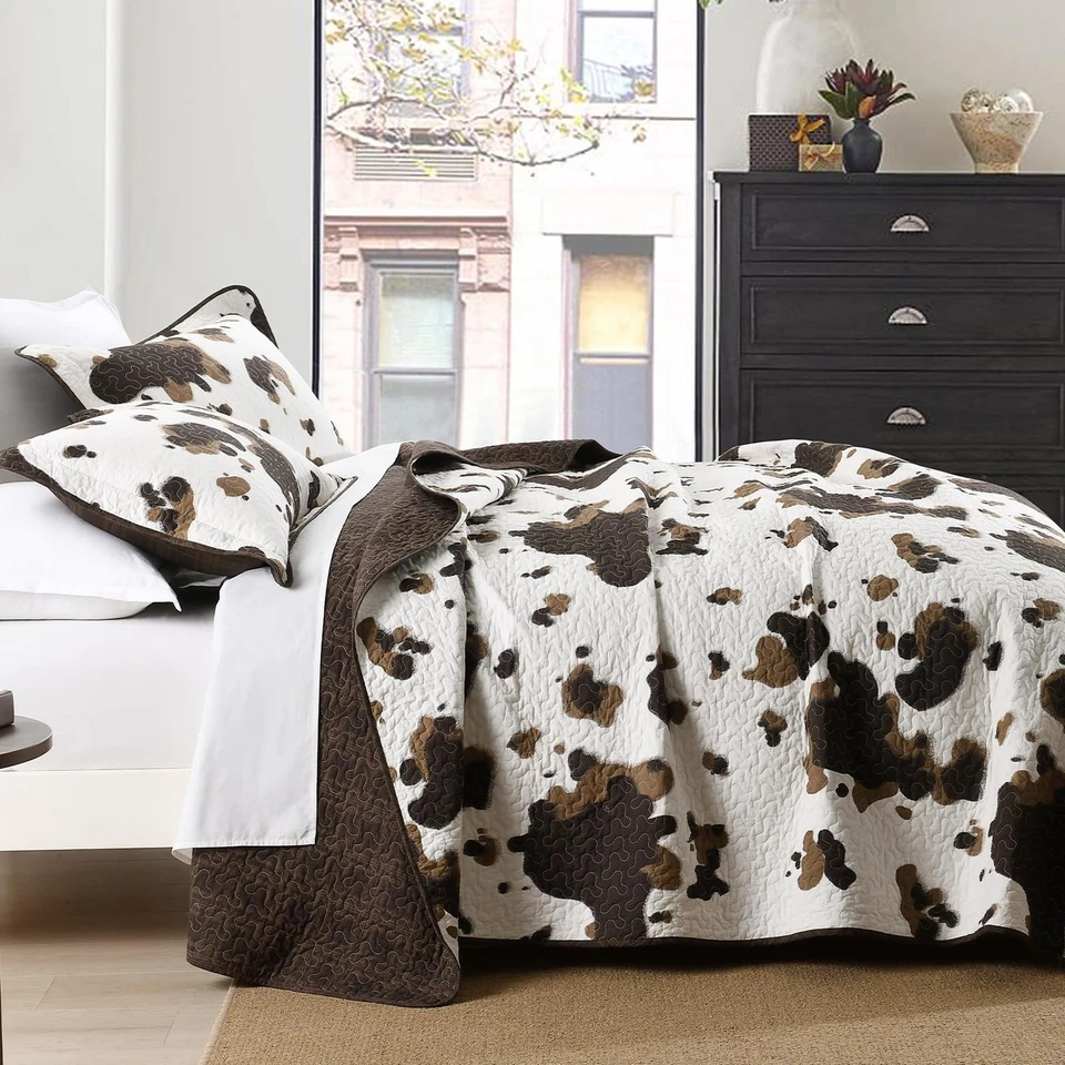 Edredón de vaca tamaño queen - Juego de edredón de cuero de vaca occidental 100 % algodón ropa de cama Be... Foto 3 de 4