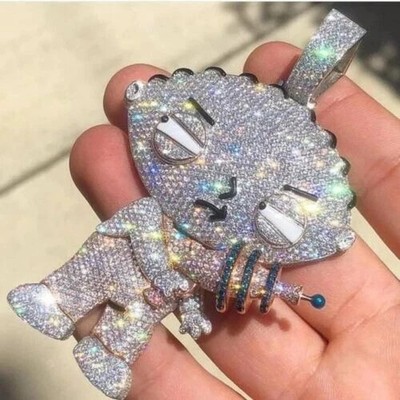 3Ct Round Cut Moissanite Cartoon Character Men's Pendant 14k White Gold Plated