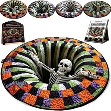 Halloween 3D Vortex Round Rug, Novelty Ghost Skeleton 3D Optical Illusion Rugs