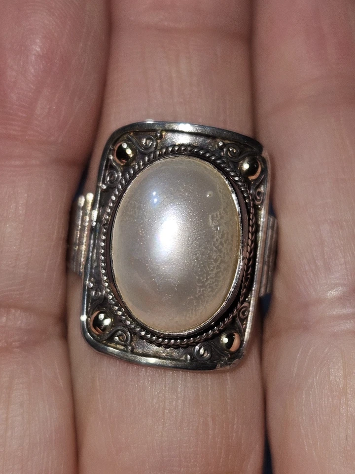 Anillo Mabe Perla Plata de Ley 925 Bali con Acento Oro 18k Talla 12 Unisex Foto 2 de 4