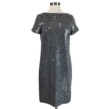 Ralph Lauren Women's Cocktail Dress Size 4 Gray Sequined Short Sleeve Sheath