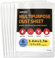 6 Pack Extra Large Plastic Dust Sheets for Decorating -3.6M X 2.75M (12Ft X 9Ft)
