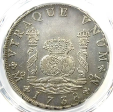 1738 Mexico Pillar Dollar 8 Reales Silver Coin (8R) - Certified PCGS AU Details