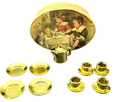 Vintage 1990 Dollhouse Miniature Tea Set With Box By B. Shackman & Co. 14 Pieces