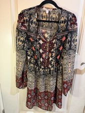 Forever 21 Sheer Lined Floral Dress With Long Sleeves & Multi Colors Size Large