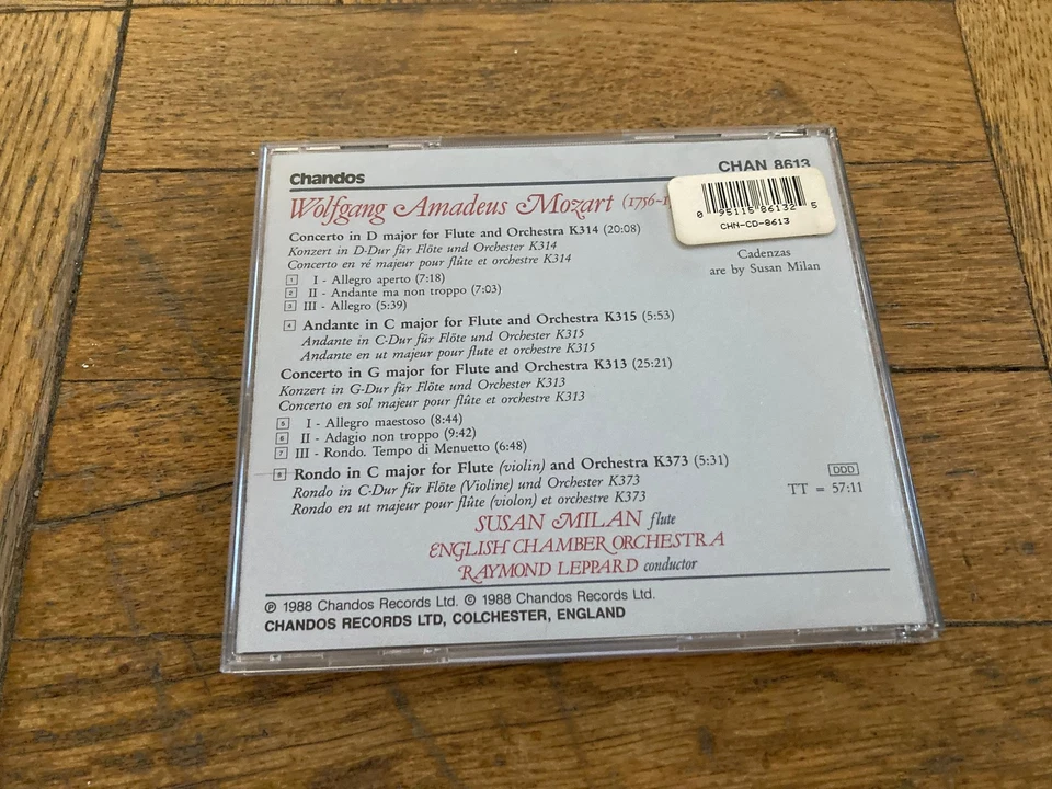 Mozart: Flute Concertos K313, K314 Andante K315, Rondo K373; Susan Milan CD Foto 3 de 3