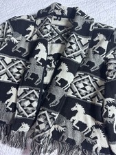 VTG Tapestry Jacket Horse Western Bohemian Aztec Button Festival Fringe M/L