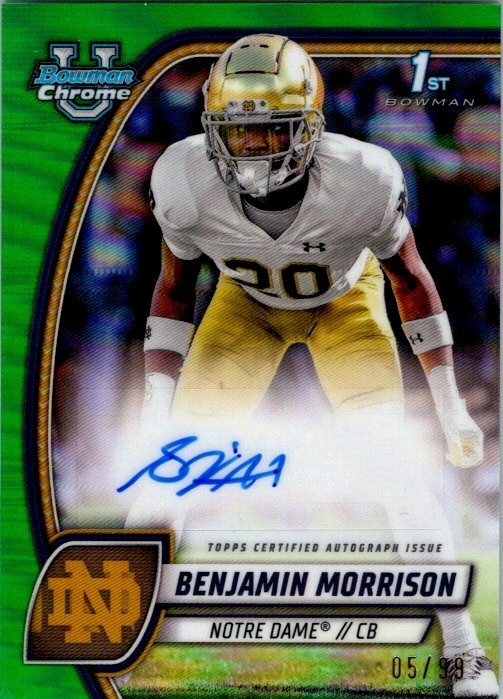 2024 Bowman U 1st Chrome #PA-BMO Benjamin Morrison /99 Green Refractor RC Auto