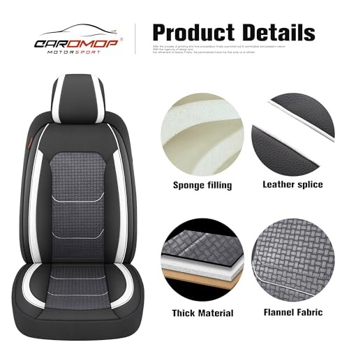 Premium PU Leather&Flannel Car Seat Covers Full Full Set Black/White - Picture 6 of 7