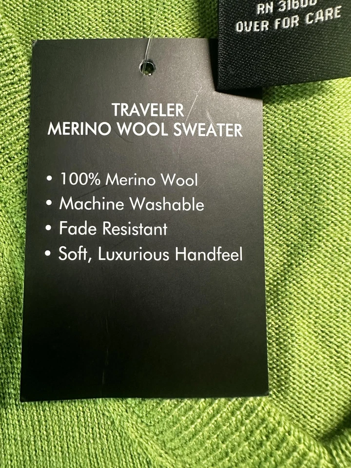 Jos. A. Suéter Banco Para Hombre Grande Verde Viajero Lana Merino Suave Cuello en V Lavable Foto 4 de 4