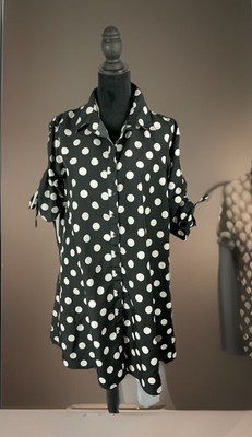 Her Destiny Black White Polka Dot Shirt Dress 3/4 Sleeves Relaxed Fit Size M
