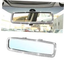 Bling Car Rear View Mirror, Rhinestones Crystal Clip-on Rearview Mirror White