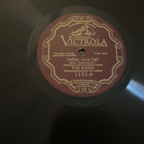 10" 78 Orthophonic Recording Fritz Kreisler Indian Love Call/+1Victrola 1151-A/B - Picture 2 of 4