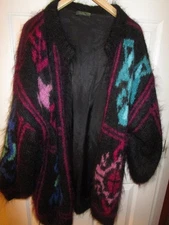 VINTAGE TONINI HANDMADE ANGORA CARDIGAN SWEATER FUZZY WOMEN'S SIZE XL