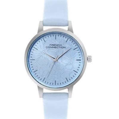 FCUK French Connection Silver Case Sky Blue Strap Quartz Watch New Ladies Gift