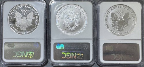 2006 American Silver Eagle 20th Anni 3 Coin Set- W PF69 UC/W MS69/P Reverse PF69 - Picture 2 of 2
