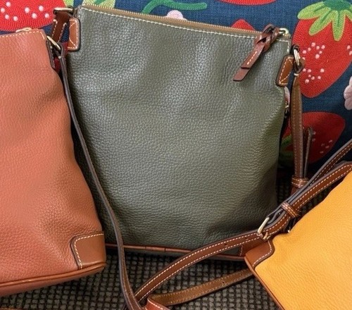 Dooney Bourke Olive Army Green Pebbled Leather Letter Carrier Crossbody Bag - Picture 4 of 16