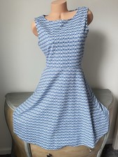 Talbots Tank Dress L White Blue Fit Flare Sleeveless Women Classic New Ikat Knee