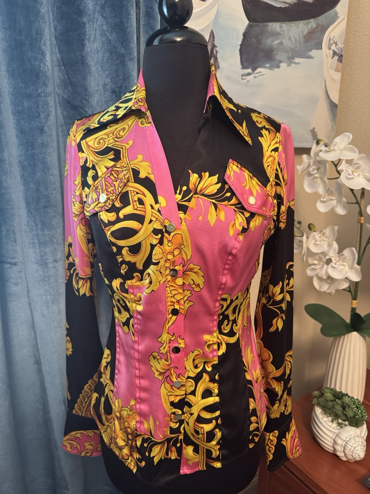 CACHE Silk Blouse Snap Down Closure XS - image 1