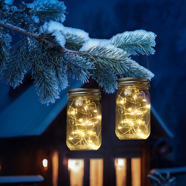 Led Solar Glas Windlicht Laterne Einmachglas Tischleuchte Terrasse 2Er Set-image