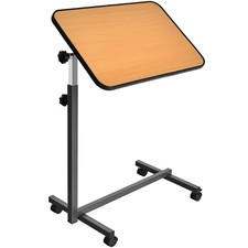 Overbed Rolling Table Over Bed Laptop Food Tray Desk Tilting Top Natural