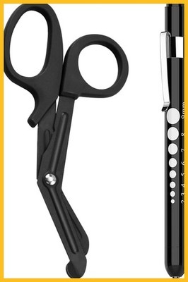 2 Pack Medical Scissors Trauma Shears 6 inch Stainless Steel & Penlight for