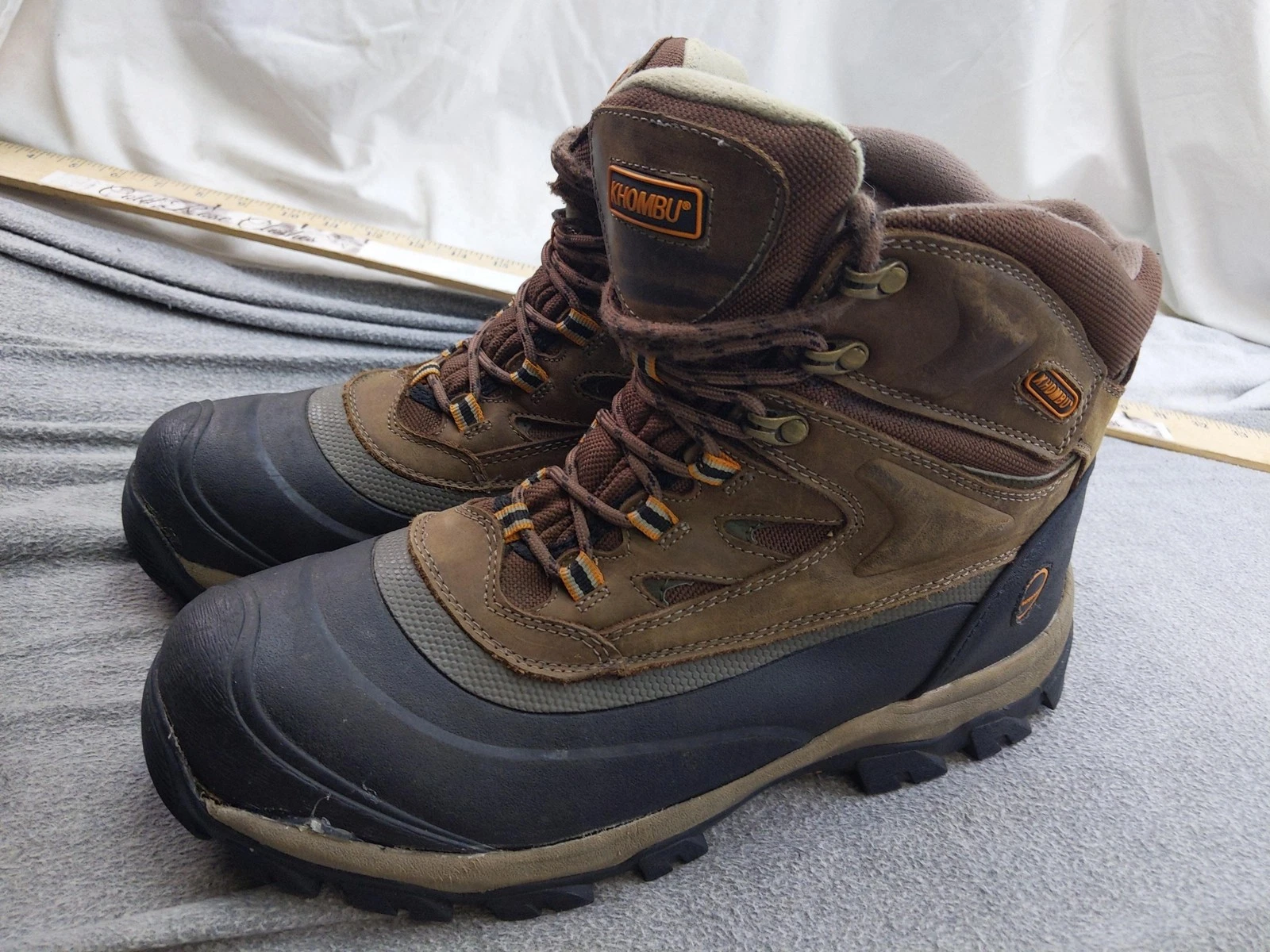 Khombu Snow Boots Mens 13 47.5 Brown Leather Waterproof Insulated Winter