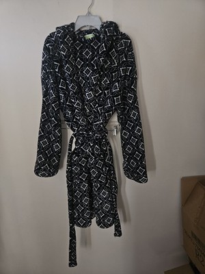 Vera Bradley Hooded Fleece Robe Size s/m Black White Soft Short Bath Robe 50B