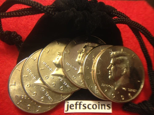 6x 1996 P Shiny 50¢ Kennedy Half dollars+Gift Pouch FUN Old Kenedy US Coins ~ BU