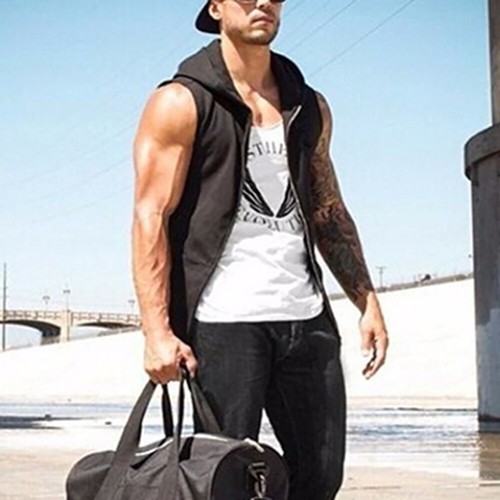Mens Gym Vest Hoodie Bodybuilding Tank Top Muscle Hooded Shirt Sleeveless Top CA - Picture 10 of 23