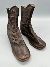 Antique Victorian Child's Leather Boots Dark Brown Side Button Closure!