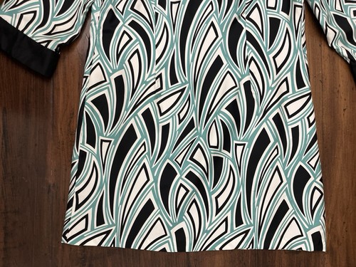 Tibi Shift Dress Size 10 Geometric Pattern Black White Teal 100% Silk Business - Picture 12 of 18