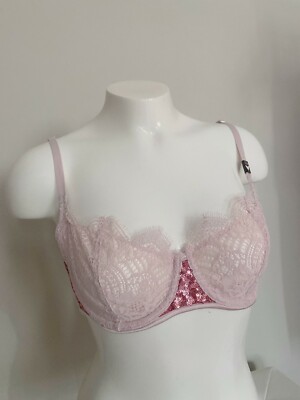 $44 VICTORIAS SECRET DREAM ANGELS WICKED UNLINED UPLIFT BRA Pink/SEQUIN 32D 