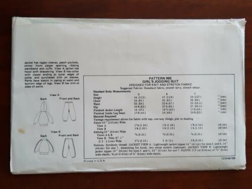 KWIK SEW PATTERN - 965 GIRL'S TRACKSUIT JACKET ZIP FRONT PANTS HOODIE 5-7 UNCUT - Picture 2 of 2