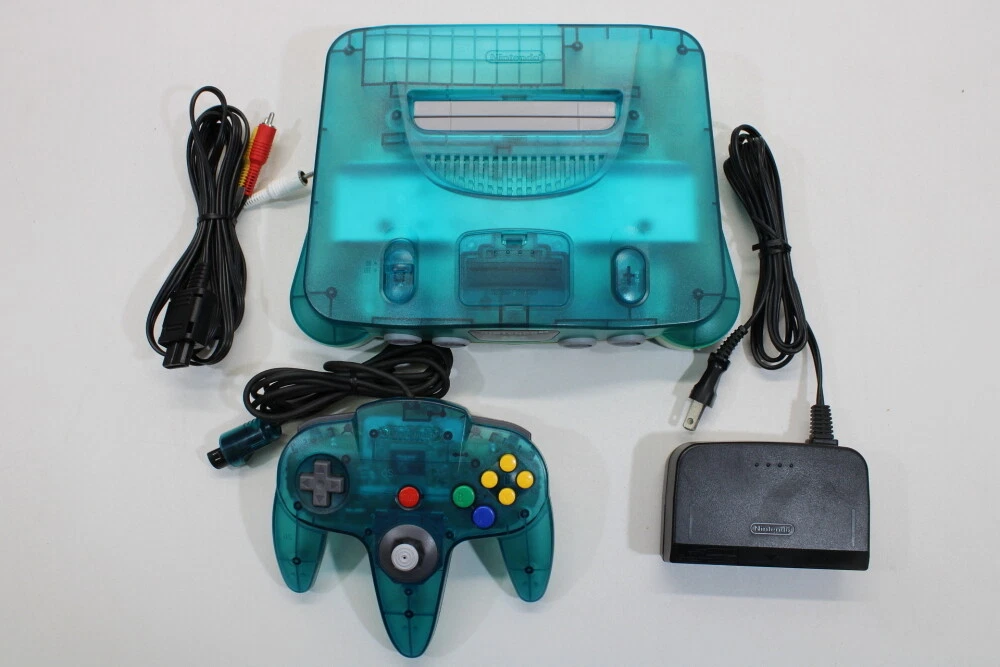 NINTENDO 64 Clear Blue White Console Cont 7 10 AC AV OEM N64 PLAY US JAPAN J736