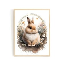 Baby bunny animal wall art gender neutral animal nursery bunny printing flowers