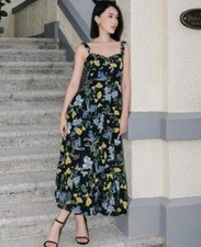 ZARA NEW WOMAN SS24 BLACK/YELLOW FLORAL PRINT MIDI DRESS REF:2157/052 SIZE XS