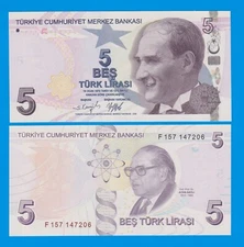 Turkey 5 Lira P 222bc 2023 (2009) UNC Prefix "F" New Signature, P 222 b c