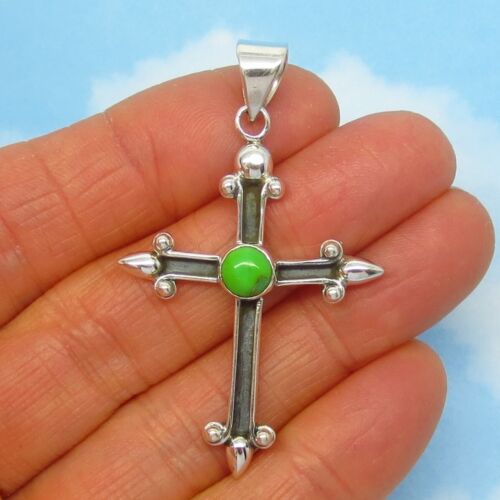Kingman Green Turquoise Cross Pendant Sterling Silver 261201 - Picture 1 of 5